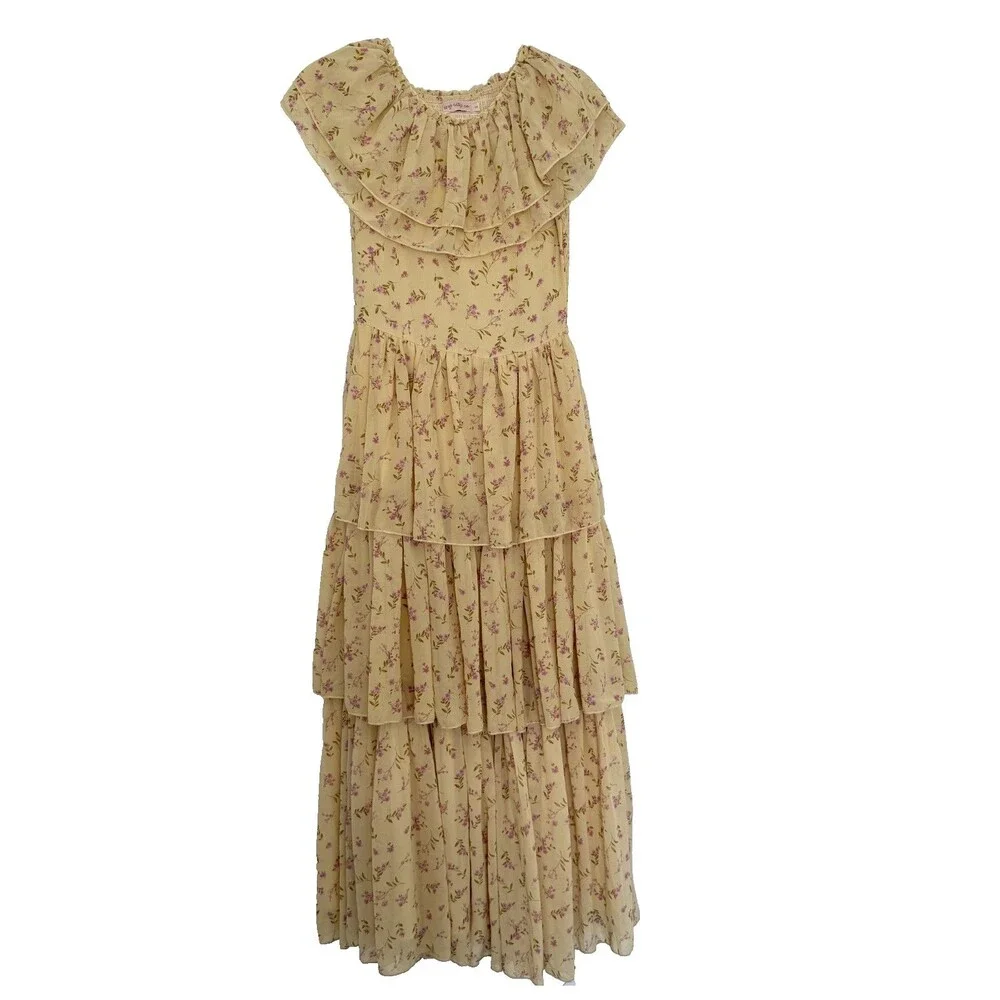 Ivy City Co Darla Maxi Dress Yellow Floral Tiered Ruffle Romantic Women's Size S - Picture 2 of 9